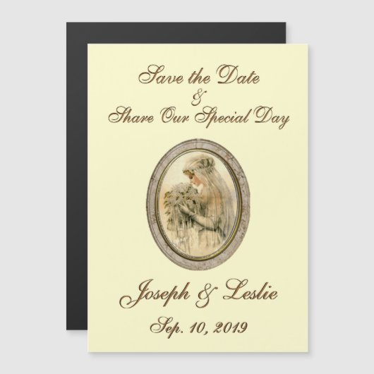 Sparen de Antiek Bride van de Datum Magnetische Uitnodiging (Voorkant / Achterkant)