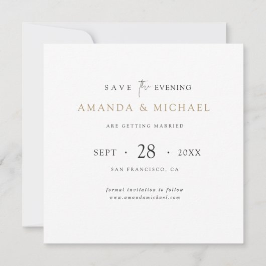 Sparen de Avond Elegant Minimalistisch Modern Gold Save The Date (Achterkant)