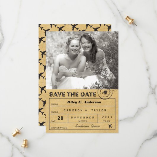 Sparen de Bagagelabel van de Bestemming van de Dat Save The Date (Voorkant / Achterkant in situ)