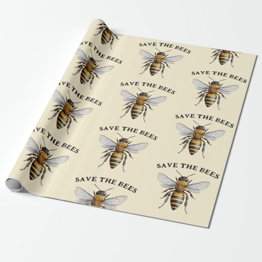 Sparen de Bees Beige Cadeaupapier (Uitgerold)