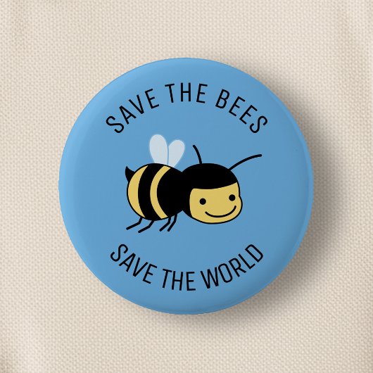 Sparen de bijen, Happy Little Bee op Blauw Ronde Button 5,7 Cm