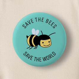 Sparen de bijen, Happy Little Bee op Green Ronde Button 5,7 Cm