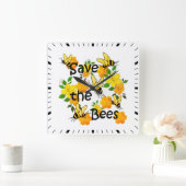 Sparen de bijen, Honeycomb en Gele Bloemen Vierkante Klok (Huis)