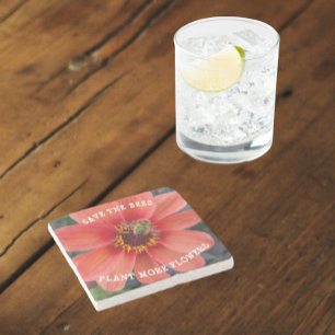 Sparen de bijen Oranje Dahlia Floral Stenen Onderzetter