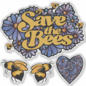 Sparen de bijen paarse Daisy Flower Art Bee Love Sticker (Voorkant)