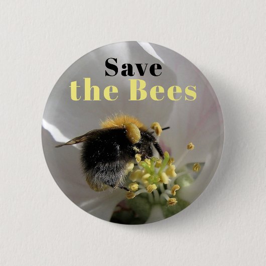 Sparen de bijenblauw op Apple Blossom Button (Voorkant)