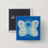 Sparen de Blauwe Boterfly Bewustheid van de Muziek Vierkante Button 5,1 Cm (Voorkant /achterkant)