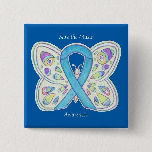 Sparen de Blauwe Boterfly Bewustheid van de Muziek Vierkante Button 5,1 Cm (Voorkant)