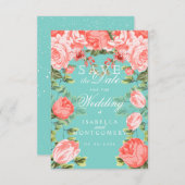 Sparen de Blauwgroen Datum en Botanische Koraal Fl Save The Date (Voorkant / Achterkant)