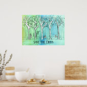 Sparen de Bogen Woodland Forest Pen en Ink Schets Poster (Keuken)