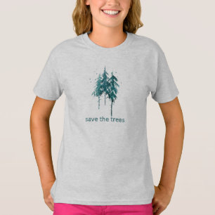 Sparen de Bomen Eenvoudige Blauw-Groene Pijnen van T-shirt