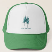 Sparen de Bomen Eenvoudige Blauw-Groene Pijnen van Trucker Pet (Voorkant)