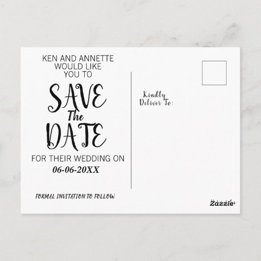 Sparen de Bride van de Datum en de Groom Briefkaart (Achterkant)