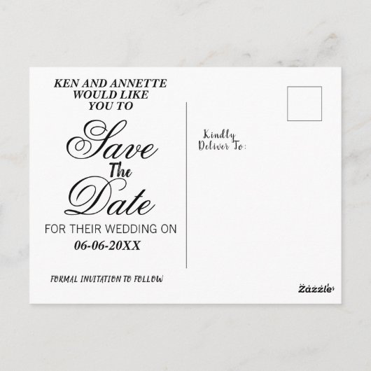 Sparen de Bride van de Datum en de Groom Briefkaart (Achterkant)
