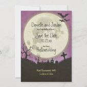 Sparen de Date Halloween bruiloft in paars Save The Date (Voorkant)