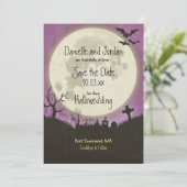 Sparen de Date Halloween bruiloft in paars Save The Date (Staand voorkant)