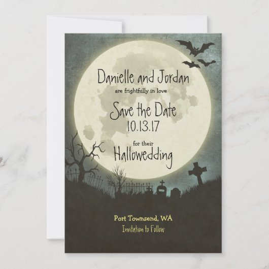 Sparen de Date Halloween bruiloft - maan, begraafp Save The Date (Voorkant)