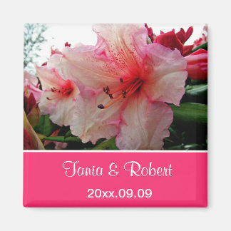 Sparen de date, roze rododendron bloemen. magneet