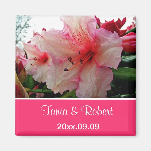 Sparen de date, roze rododendron bloemen. magneet (Voorkant)