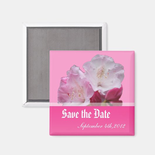 Sparen de date, roze rododendron bloemen. magneet (Voorkant / Achterkant)