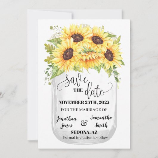 Sparen de Date sunflower floral boho chic bruiloft Kaart (Voorkant)