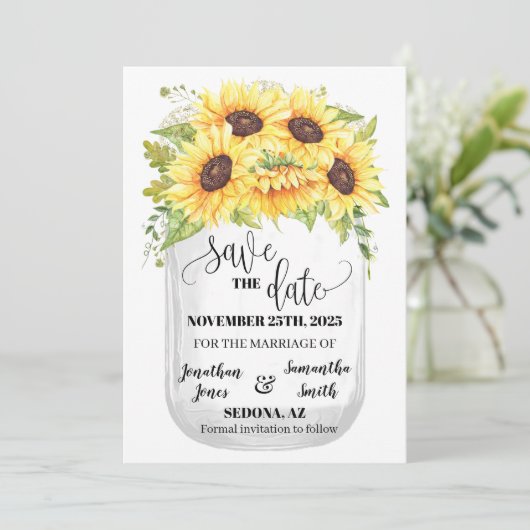 Sparen de Date sunflower floral boho chic bruiloft Kaart (Staand voorkant)