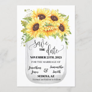 Sparen de Date sunflower floral boho chic bruiloft Kaart