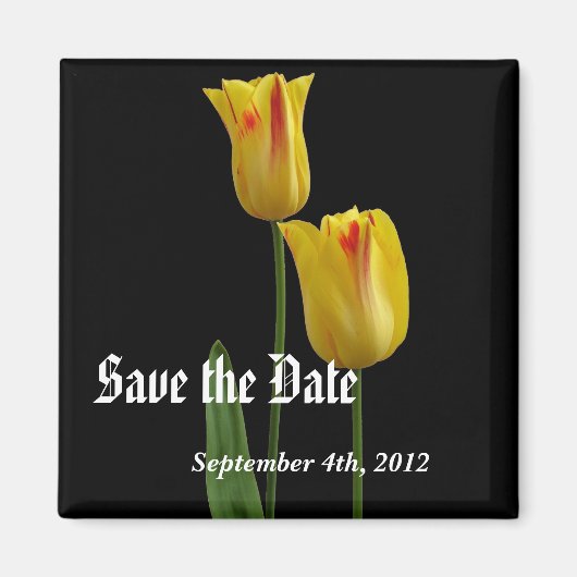 Sparen de date trouwmagneet. Gele tulpbloemen Magneet (Voorkant)