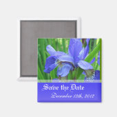 Sparen de date, veer blauwe iris bloemen. magneet (Voorkant / Achterkant)