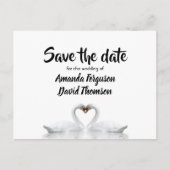 Sparen de date zwan cuple love white bruiloft aankondigingskaart (Voorkant)