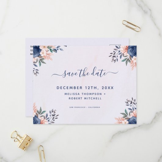 Sparen de Dates Briefkaart van de Zachte Pastel va (Voorkant / Achterkant in situ)