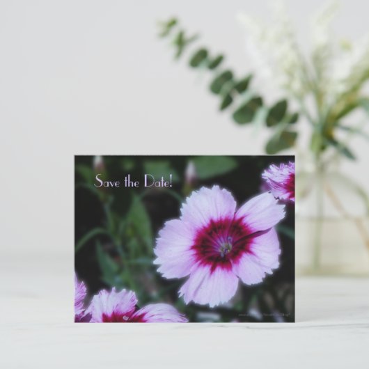 Sparen de DATUM 100e Paars Bloemen van de Partij v Aankondigingskaart (Staand voorkant)