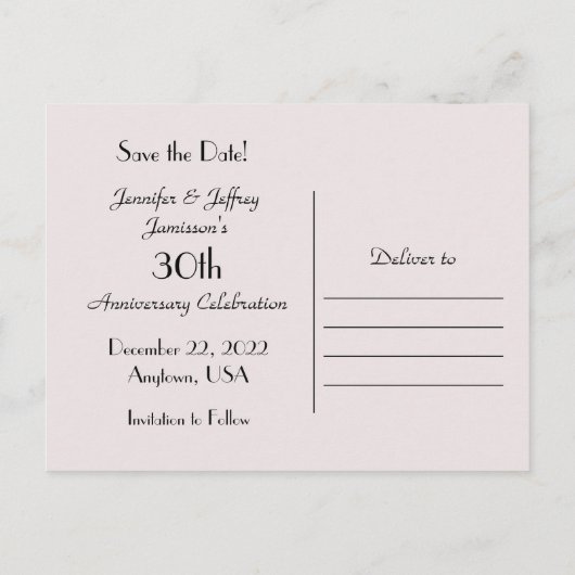 Sparen de Datum 30e Partij van het Jubileum Aankondigingskaart (Achterkant)