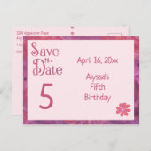 Sparen de Datum 5e Geboortedag voor een Meisje Aankondigingskaart (Voorkant / Achterkant)