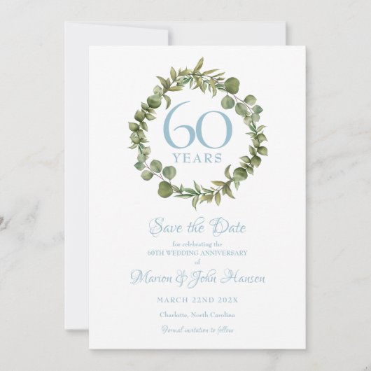 Sparen de Datum 60ste Jubileum Greenery Garland Save The Date (Voorkant)
