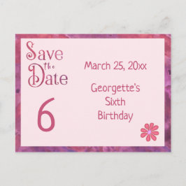 Sparen de Datum 6e verjaardag van een Meisje Aankondigingskaart