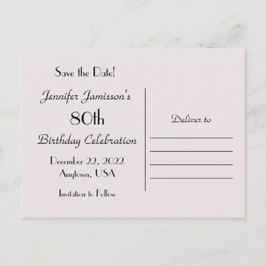 Sparen de Datum 80e Paarse Floral van de Partij va Aankondigingskaart (Achterkant)