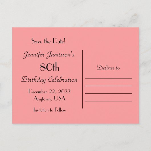 Sparen de Datum 80th Birthday Partij Aankondigingskaart (Achterkant)