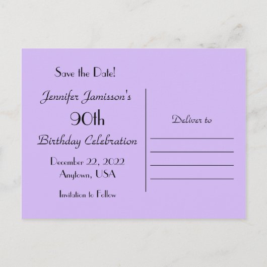 Sparen de Datum 90e Paarse Floral van de Partij va Aankondigingskaart (Achterkant)