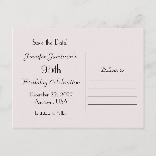 Sparen de Datum 95th Birthday Partij Bleke Roze Ro Aankondigingskaart (Achterkant)
