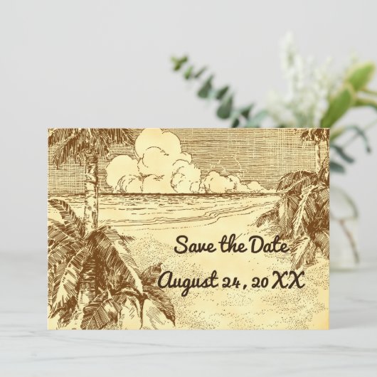 Sparen de Datum Aangepaste  Beach Etching Aankondiging (Staand voorkant)