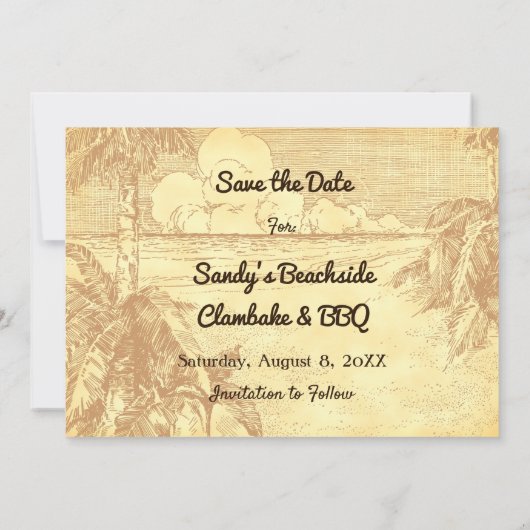 Sparen de Datum Aangepaste  Beach Etching Aankondiging (Achterkant)