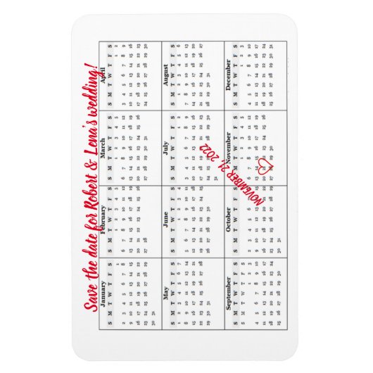 Sparen de Datum Aangepaste Jaarlijkse Kalender 202 Magneet (Verticaal)