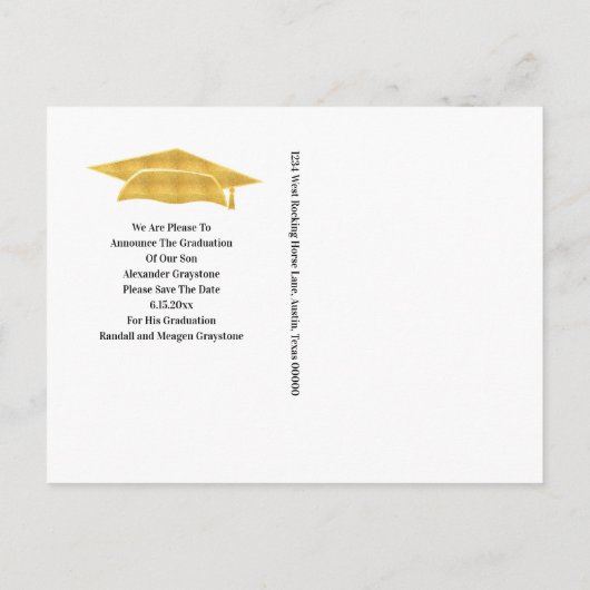 Sparen de Datum Afstuderen Faux Gold Afstudeerder Aankondigingskaart (Achterkant)