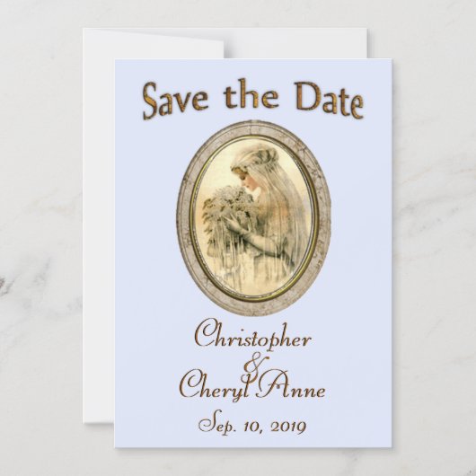 Sparen de Datum Antiek Blauw Magnetische Uitnodiging (Voorkant)