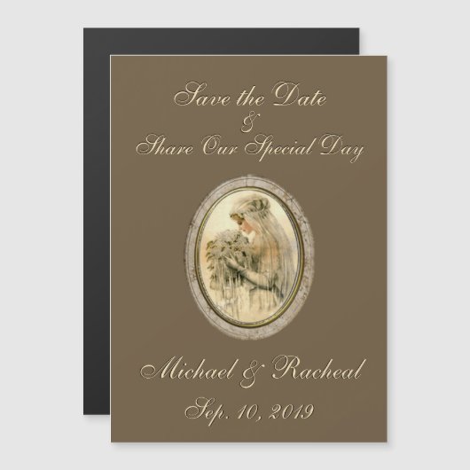 Sparen de Datum Antiek Bride Chocolade Magnetische Uitnodiging (Voorkant / Achterkant)