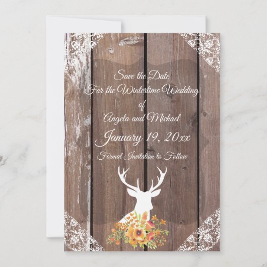 Sparen de Datum Antiek Rustic Deer Antlers Save The Date (Voorkant)