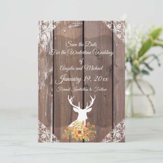 Sparen de Datum Antiek Rustic Deer Antlers Save The Date (Staand voorkant)