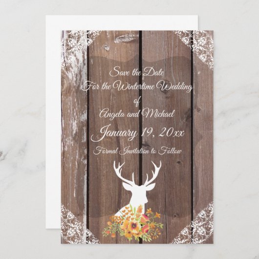 Sparen de Datum Antiek Rustic Deer Antlers Save The Date (Voorkant / Achterkant)