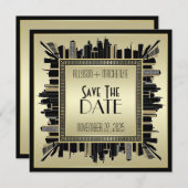 Sparen de Datum Art Deco Champagne Gold Gatsby Gla Kaart (Voorkant / Achterkant)